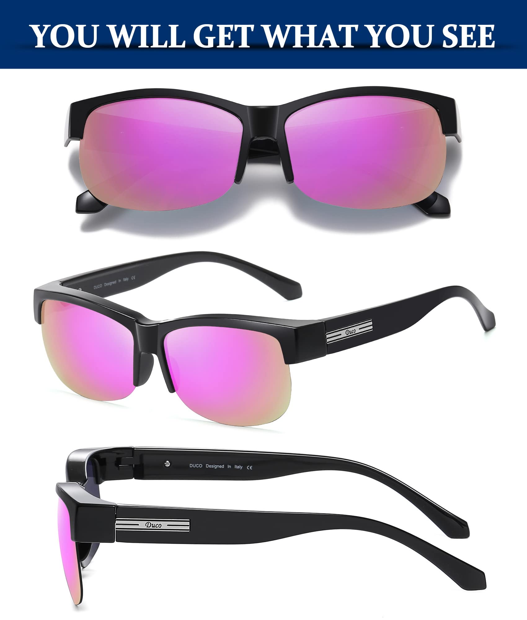 DUCO Fit Over Glasses Unisex Wraparound Glasses Fashion Rimless Wear Over Glasses Polarized Sunglasses for Men and Women 8960 - Image 3