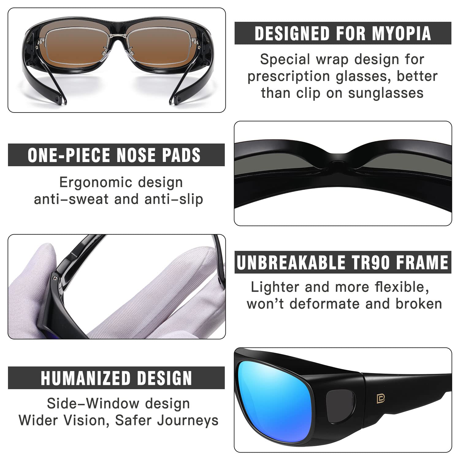 DUCO Fit Over Sunglasses Wraparound Sunglasses for Men Women Polarized Wear Over Sun Glasses UV Protection DC8965 - Image 4