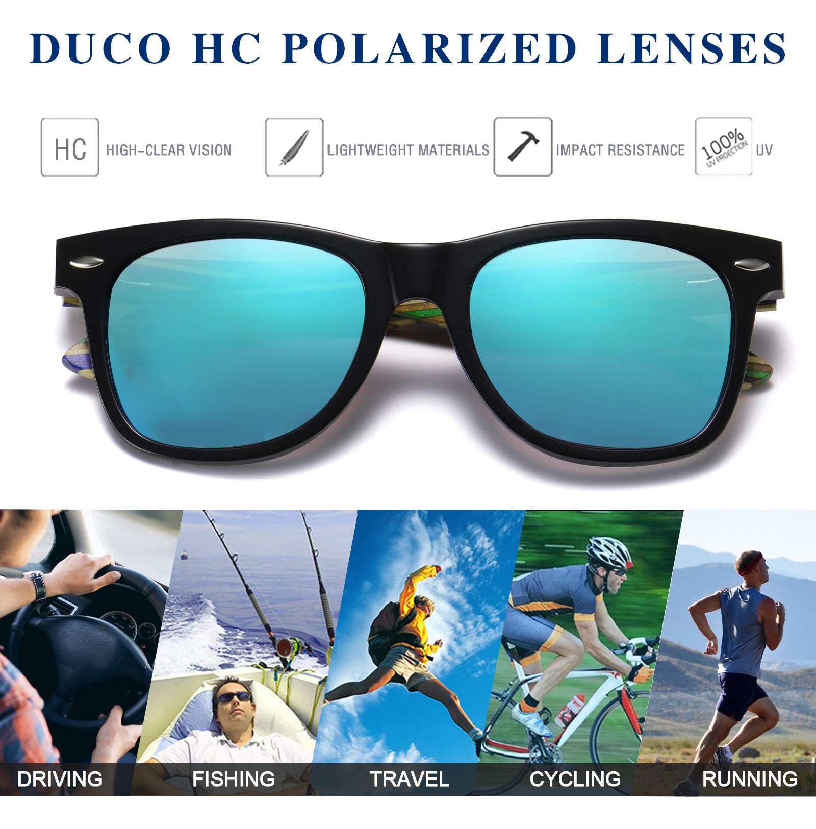 DUCO Polarized Driving Handmade Walnut Wooden 100% UV 400 Protection Sunglasses for Men 2141 - Image 6