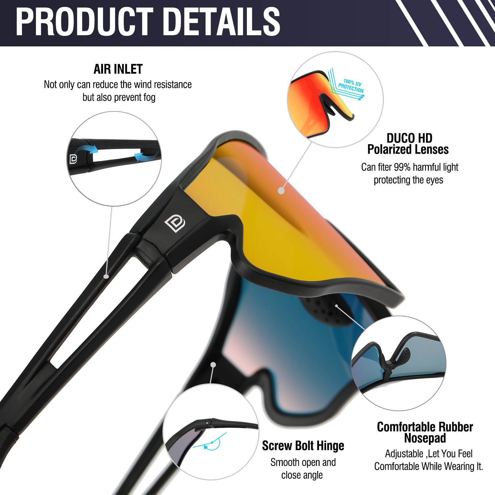 DUCO Polarized Sports Sunglasses Baseball Men Women Running Glasses UV400 Protection Cycling Softball Beach Volleyball DC0023 - Image 4