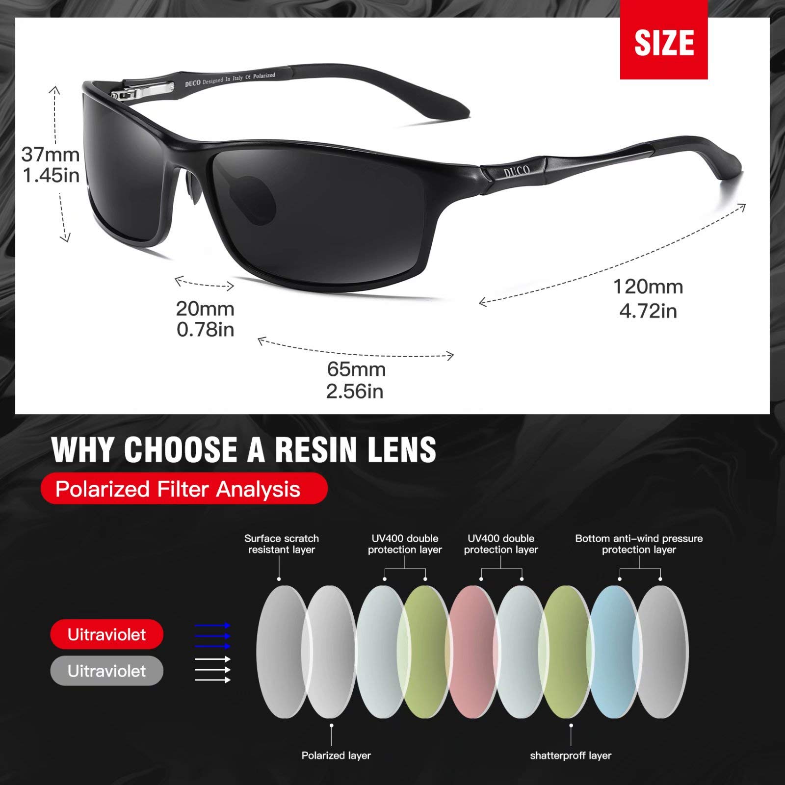 DUCO Polarized Sunglasses for Men 100% UV400 Protection Metal Frame Driving Men's Sun Glasses - Image 3