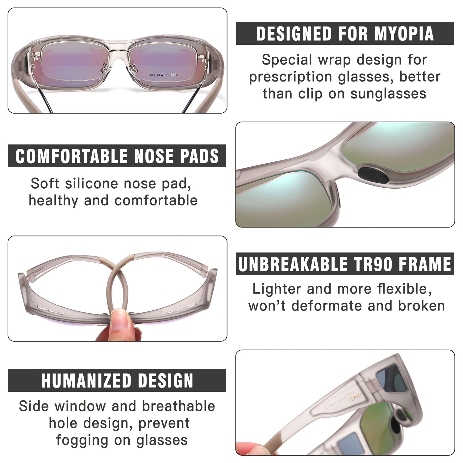 DUCO Polarized Wraparound Fitover Glasses Wear Over Sunglasses for Men Women UV Protection Sun Glasses 8954 - Image 4