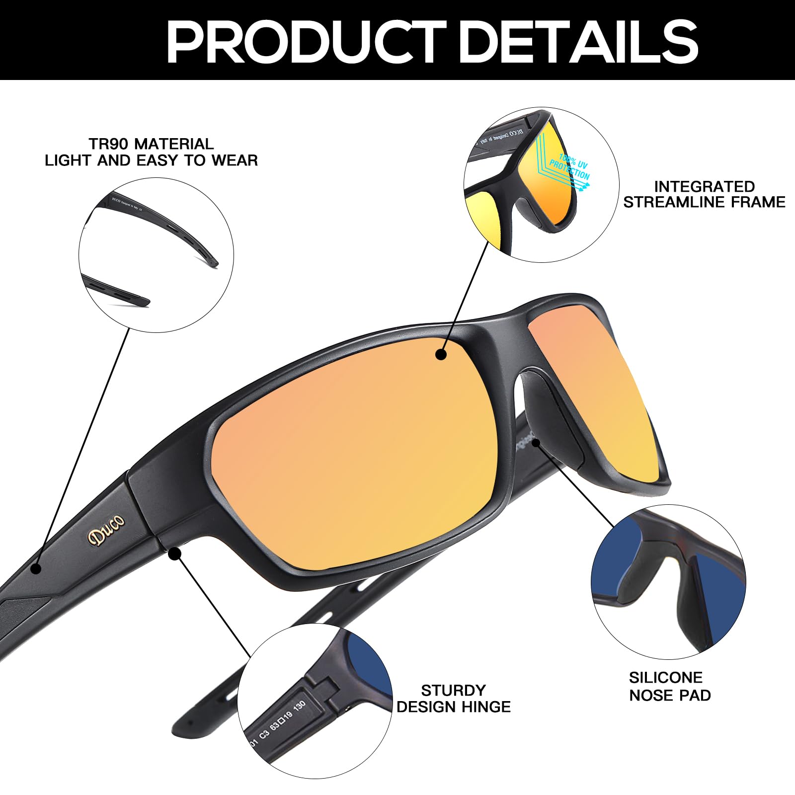 DUCO Sports Sunglasses for Men Women Lightweight UV400 Protection Polarized Glasses for Cycling Running Softball Baseball - Image 3